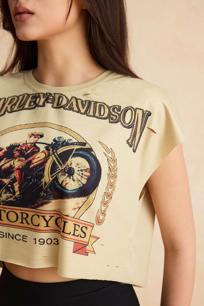 Motorbike Graphic Print Sleeveless T-Shirt - MISMIMCWTS2301050019-KHAKI-XS