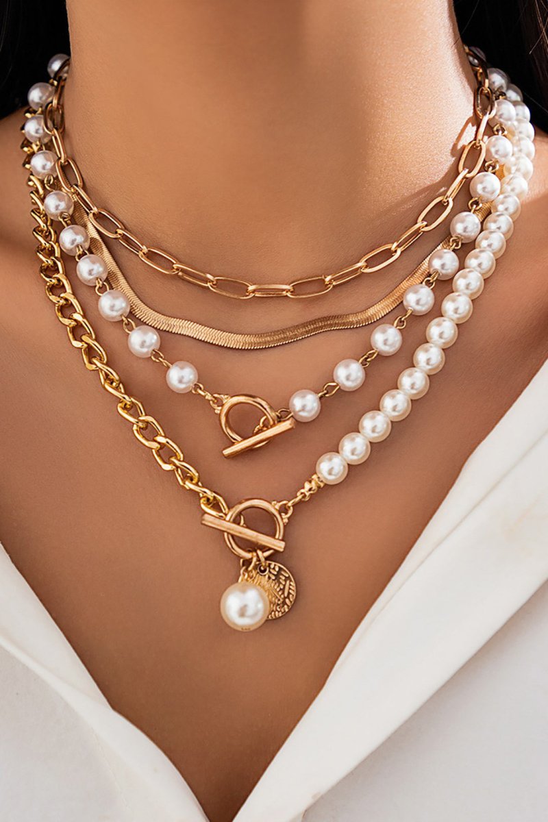 Multi - Layer Pearl Necklace - MISMIMCAJN2404100035-GOLD-F