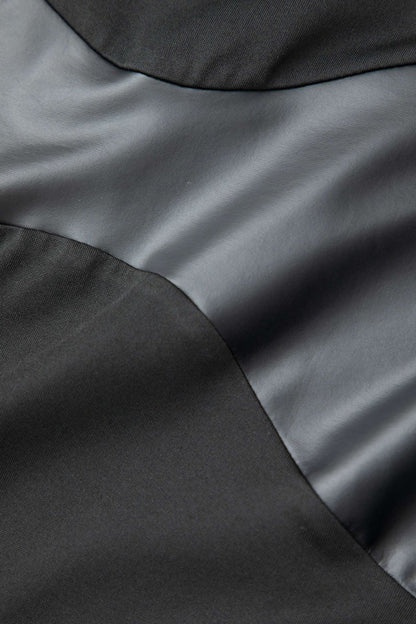 Neck Faux Leather Paneled Long Sleeve Bodysuit - MISMIMCWTL2308010083-BLACK-XS