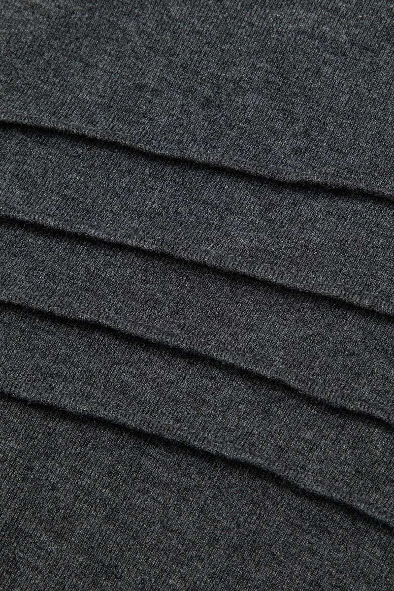 Neck Wrap Ruched Long Sleeve Slit Maxi Dress - MISMIMCWDA2311010107-GRAY-XS