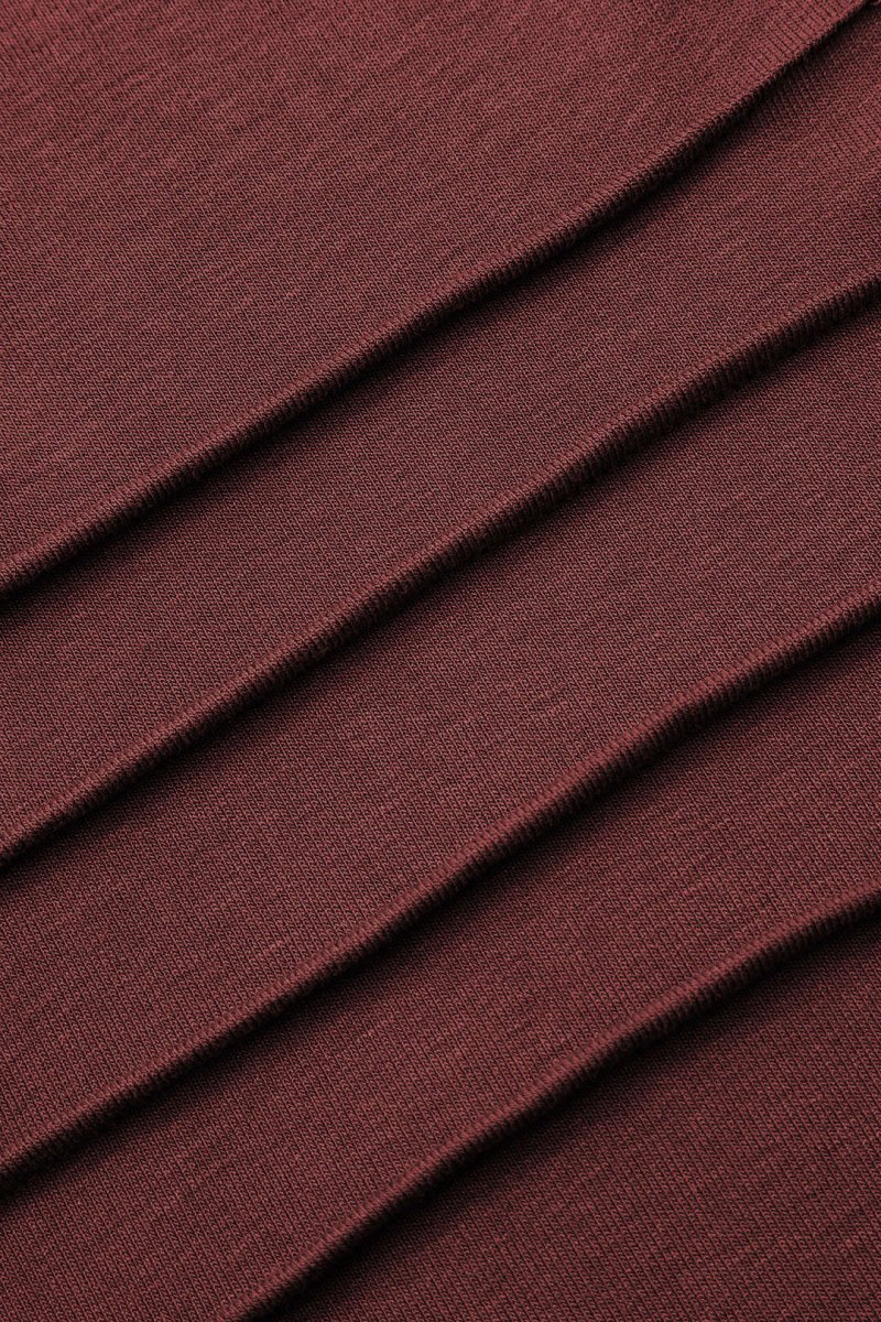 Neck Wrap Ruched Long Sleeve Slit Maxi Dress - MISMIMCWDA2311010107-BURGUNDY-XS