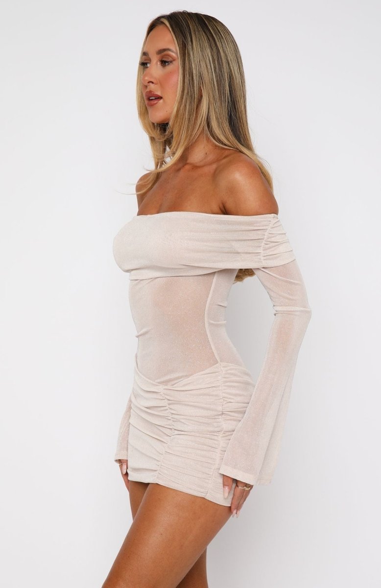 Need A Miracle Long Sleeve Glitter Mini Dress Champagne - MISMIWFSD789-2-XXS