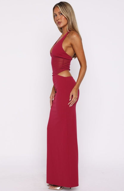 No Notes Needed Halter Maxi Dress Cherry - MISMIWFLOD419-2-XXS