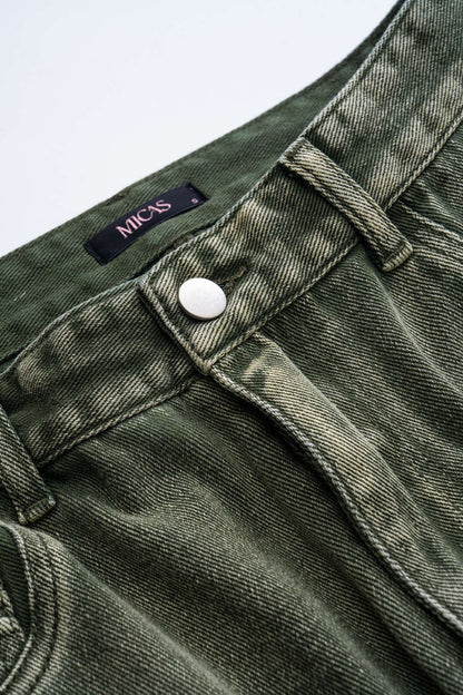 Ombre Multi Pocket Wide Leg Cargo Jeans - MISMIMCWNJ2309110048-GREEN-XS