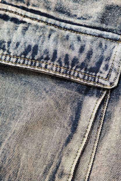 Ombre Multi Pocket Wide Leg Cargo Jeans - MISMIMCWNJ2309110048-CADET BLUE-XS