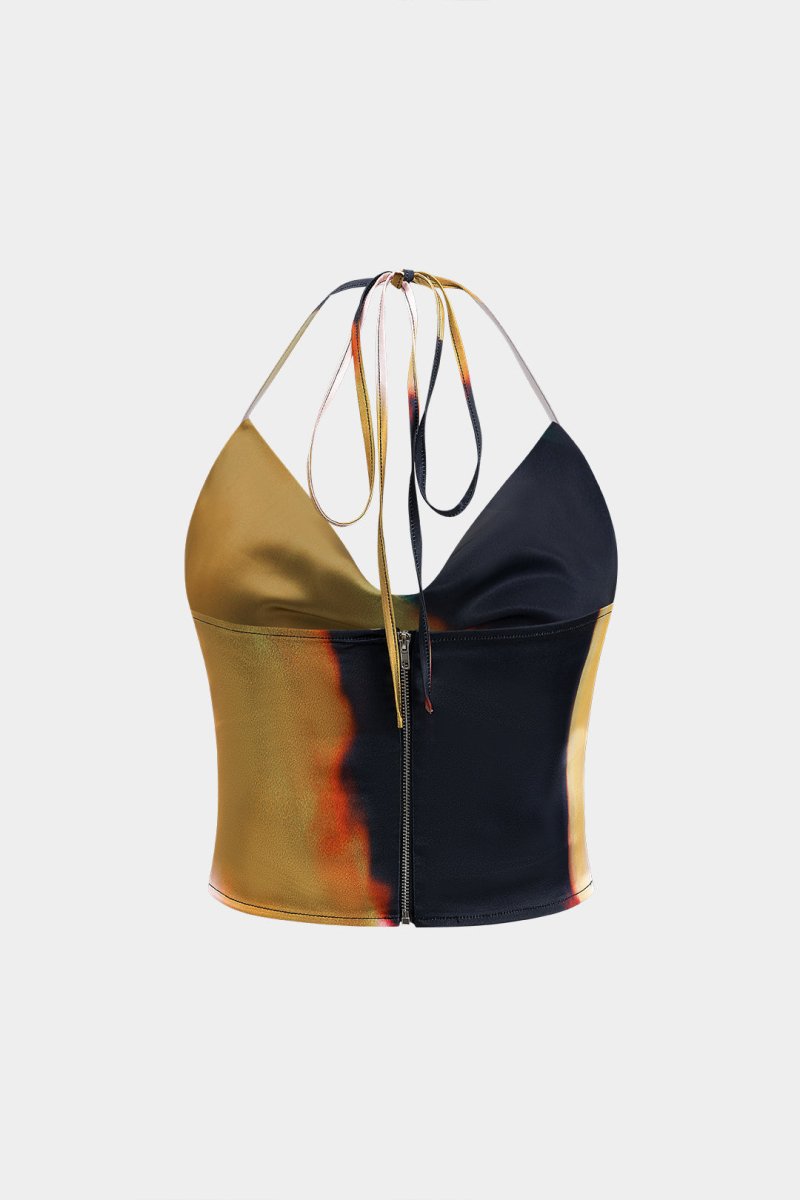 Ombre Print Satin Tie Up Zipper Cami Top - MISMIMCWTT2502250035-MULTICOLOR-XS