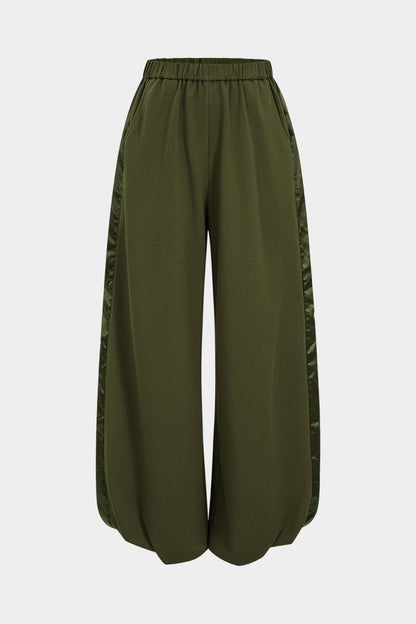 Patchwork Detail Ruched Pants - MISMIMCWBT2509020138-GREEN-XS