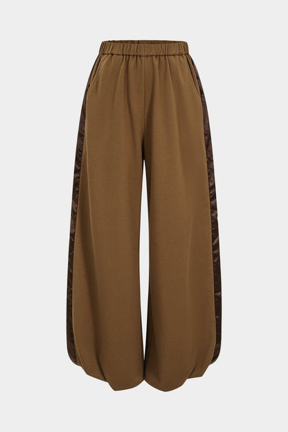 Patchwork Detail Ruched Pants - MISMIMCWBT2509020138-BROWN-XS