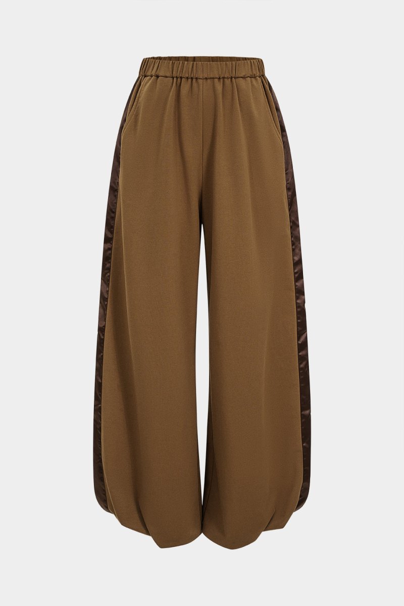 Patchwork Detail Ruched Pants - MISMIMCWBT2509020138-BROWN-XS