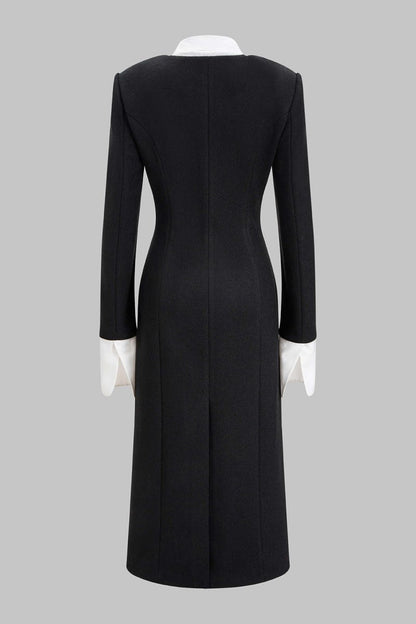 Patchwork Double Breasted Long Sleeve Maxi Dress - MISMIMCWDA2510100163-BLACK-XS
