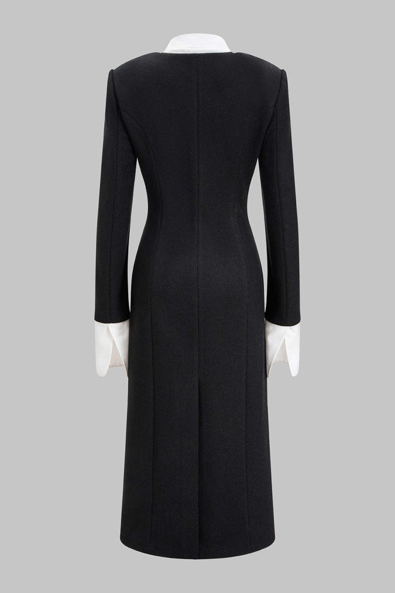 Patchwork Double Breasted Long Sleeve Maxi Dress - MISMIMCWDA2510100163-BLACK-XS