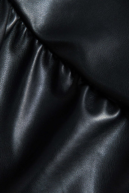 Patchwork Faux Leather Tie Front Mini Skirt - MISMIMCWDC2410210053-BLACK-XS