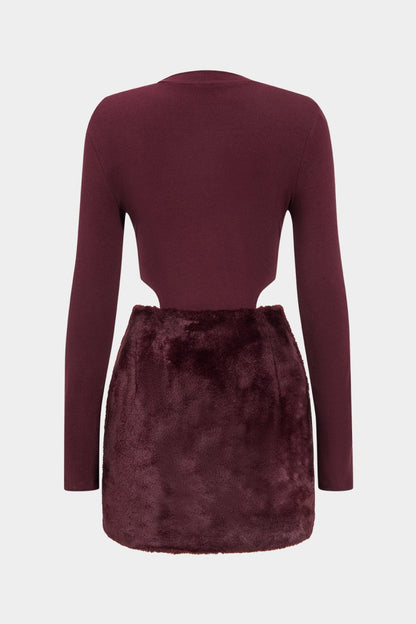 Patchwork Long Sleeve Mini Dress - MISMIMCWDC2410240047-BURGUNDY-XS