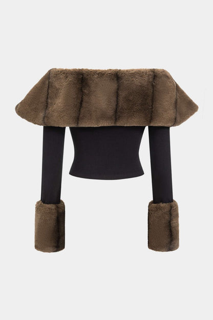 Patchwork Off Shoulder Long - Sleeve Top - MISMIMCWTL2410160041-BLACK-XS