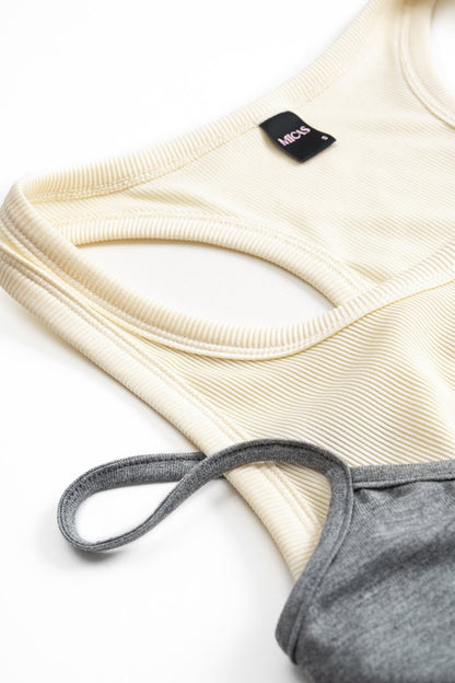 Patchwork Tank Top And Double Waistband Drawstring Skirt Set - MISMIMCWSB2505090026-Contrast Color-XS