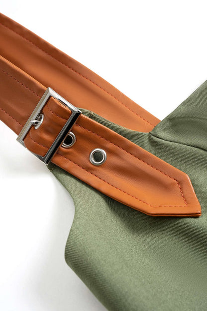 Patchwork Zipper Cami Top - MISMIMCWTT2506030011-GREEN-XS