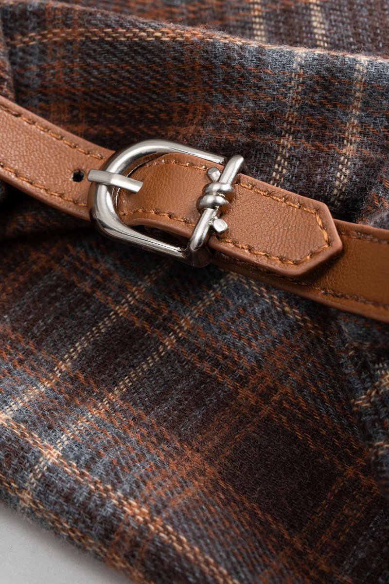 Plaid Print V - Neck Long Sleeve Bodysuit - MISMIMCWTO2510140057-BROWN-XS