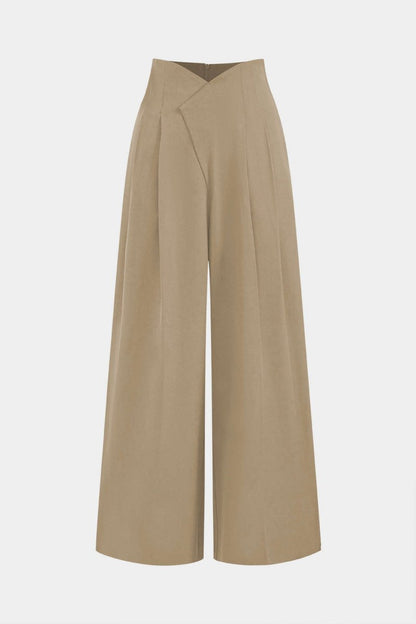 Pleated Asymmetrical Wide Leg Trousers - MISMIMCWBT2412140020-TAN-XS