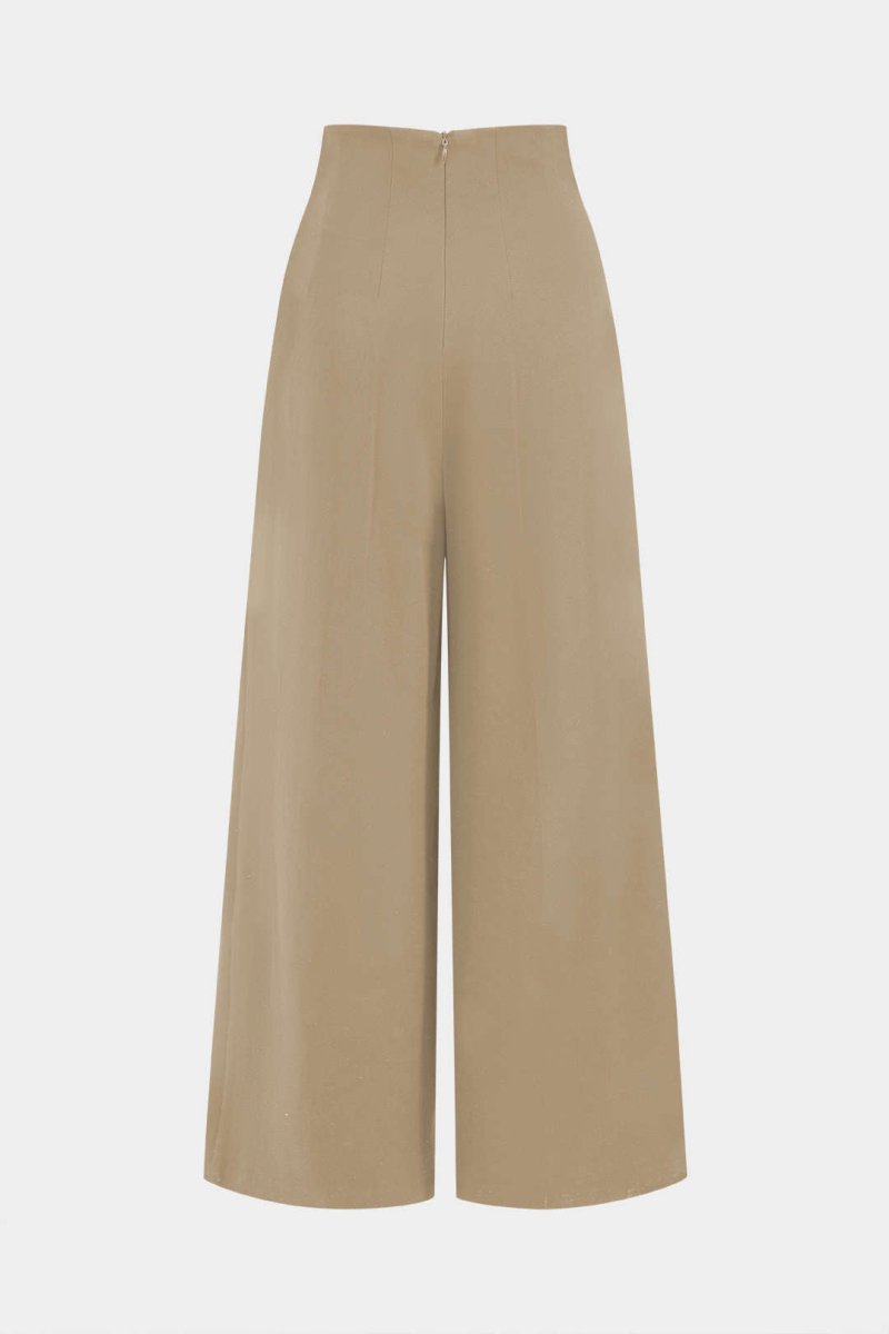 Pleated Asymmetrical Wide Leg Trousers - MISMIMCWBT2412140020-TAN-XS