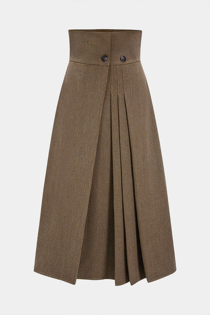 Pleated High Waist Asymmetrical Skirt - MISMIMCWBK2507100158-LIGHT BROWN-XS
