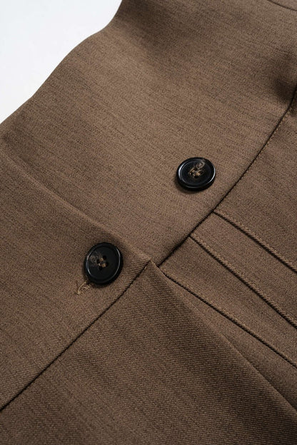 Pleated High Waist Asymmetrical Skirt - MISMIMCWBK2507100158-LIGHT BROWN-XS