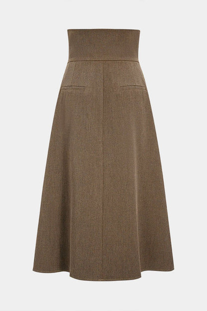 Pleated High Waist Asymmetrical Skirt - MISMIMCWBK2507100158-LIGHT BROWN-XS