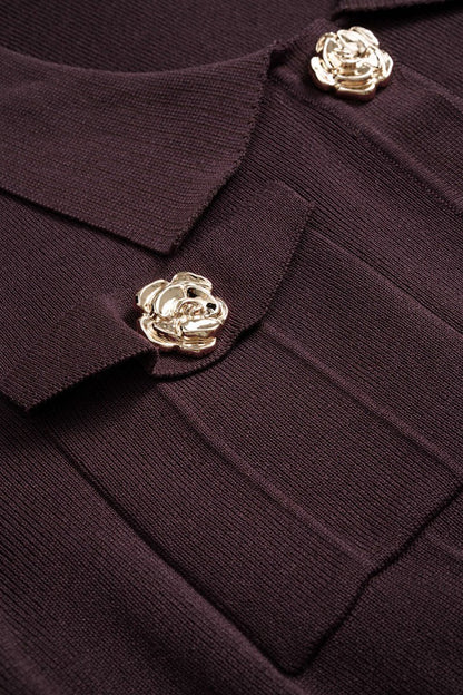 Plus Size Knit Metallic Button Cardigan - MISMIMCWKX2509230029-MAROON-0XL