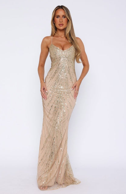 Reaching Out Maxi Dress Gold - MISMIWFLOD171-1-XXS
