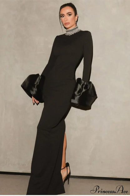 Red Bandage Flared Long Sleeves Party Dress