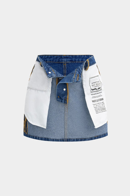 Reversible Letter Print Pocket Denim Mini Skirt - MISMIMCWNN2503060025-BLUE-XS