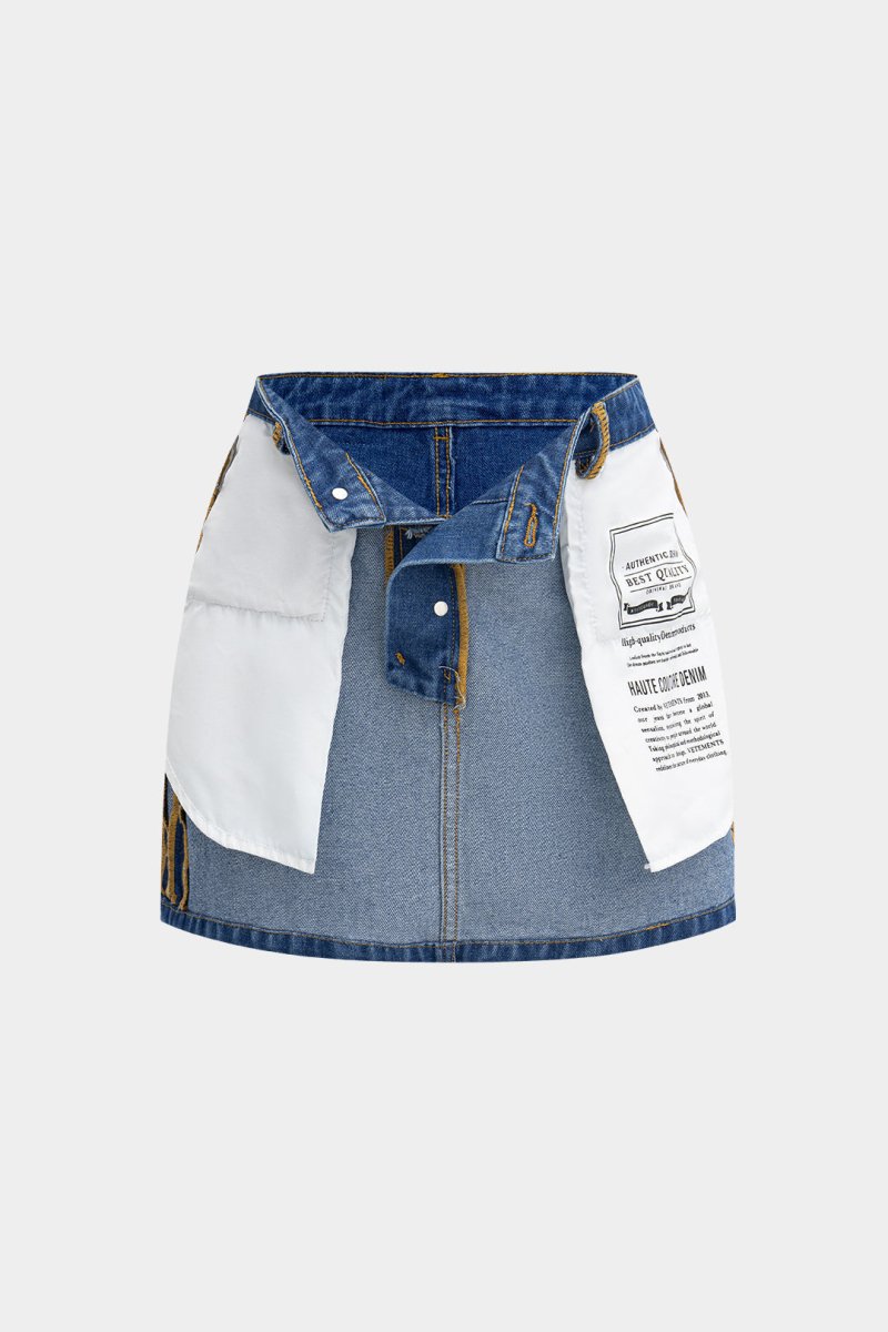 Reversible Letter Print Pocket Denim Mini Skirt - MISMIMCWNN2503060025-BLUE-XS