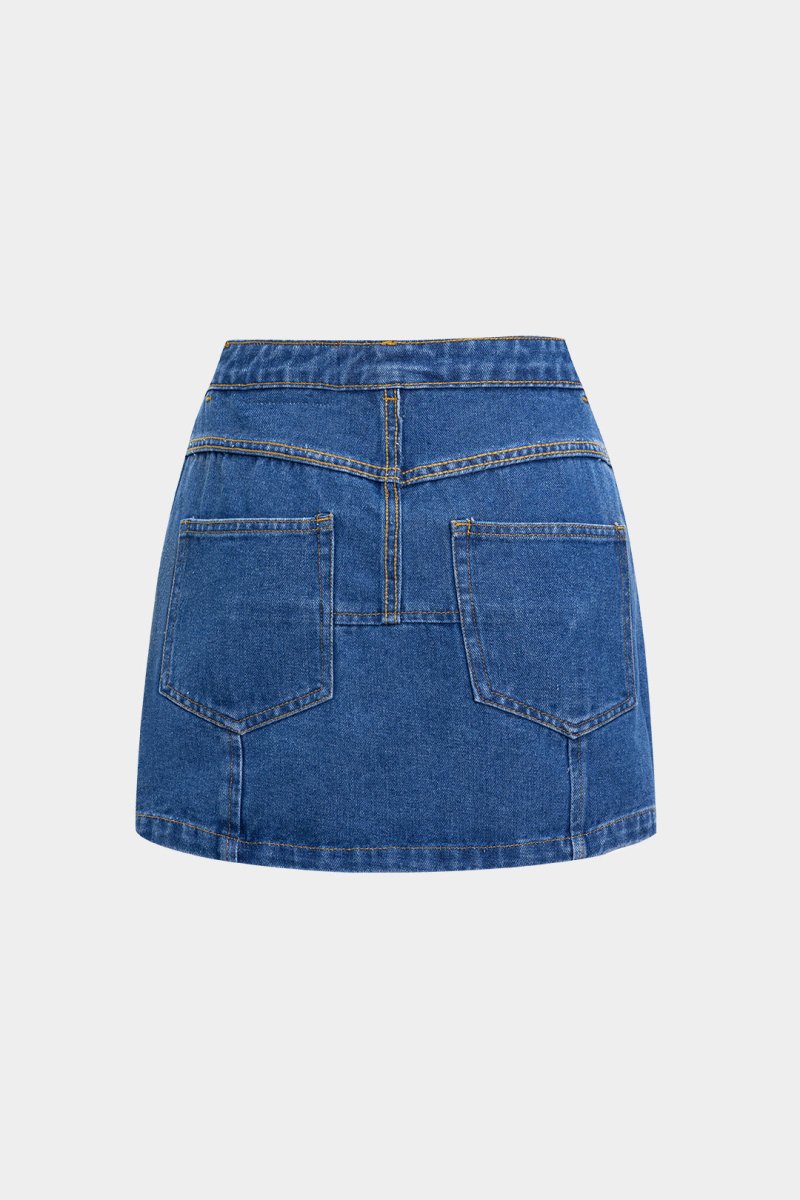 Reversible Letter Print Pocket Denim Mini Skirt - MISMIMCWNN2503060025-BLUE-XS