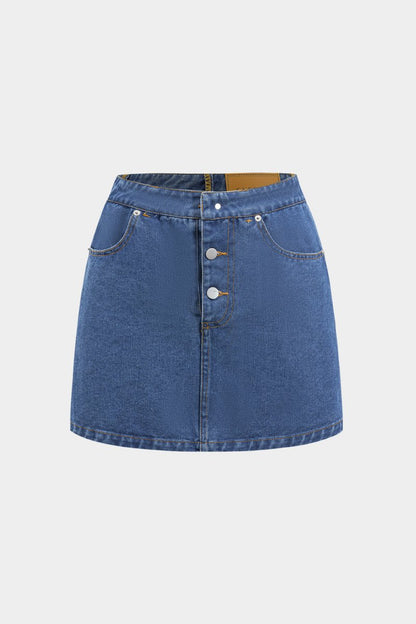Reversible Letter Print Pocket Denim Mini Skirt - MISMIMCWNN2503060025-BLUE-XS