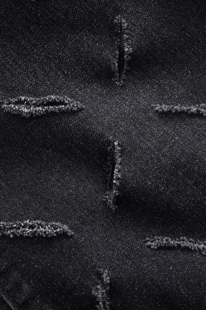 Ripped Cut Out Button Pocket Wide Leg Jeans - MISMIMCWNJ2501020025-BLACK-S