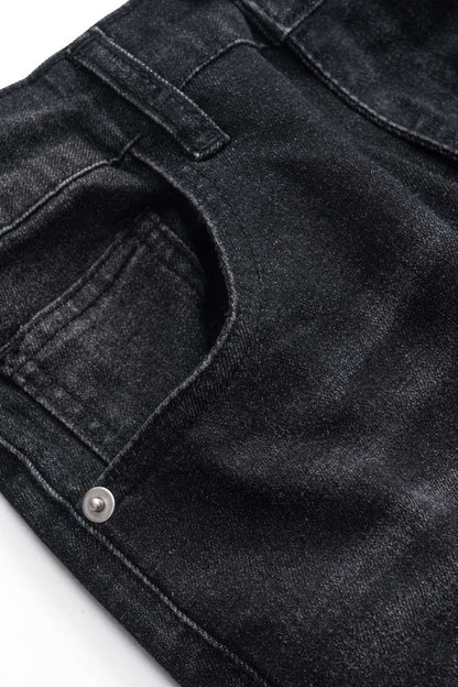 Ripped Cut Out Button Pocket Wide Leg Jeans - MISMIMCWNJ2501020025-BLACK-S