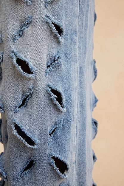 Ripped Cut Out Button Pocket Wide Leg Jeans - MISMIMCWNJ2501020025-BLUE-S