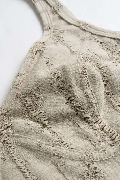 Ripped Sleeveless Bodysuit - MISMIMCWTO2504290097-KHAKI-XS