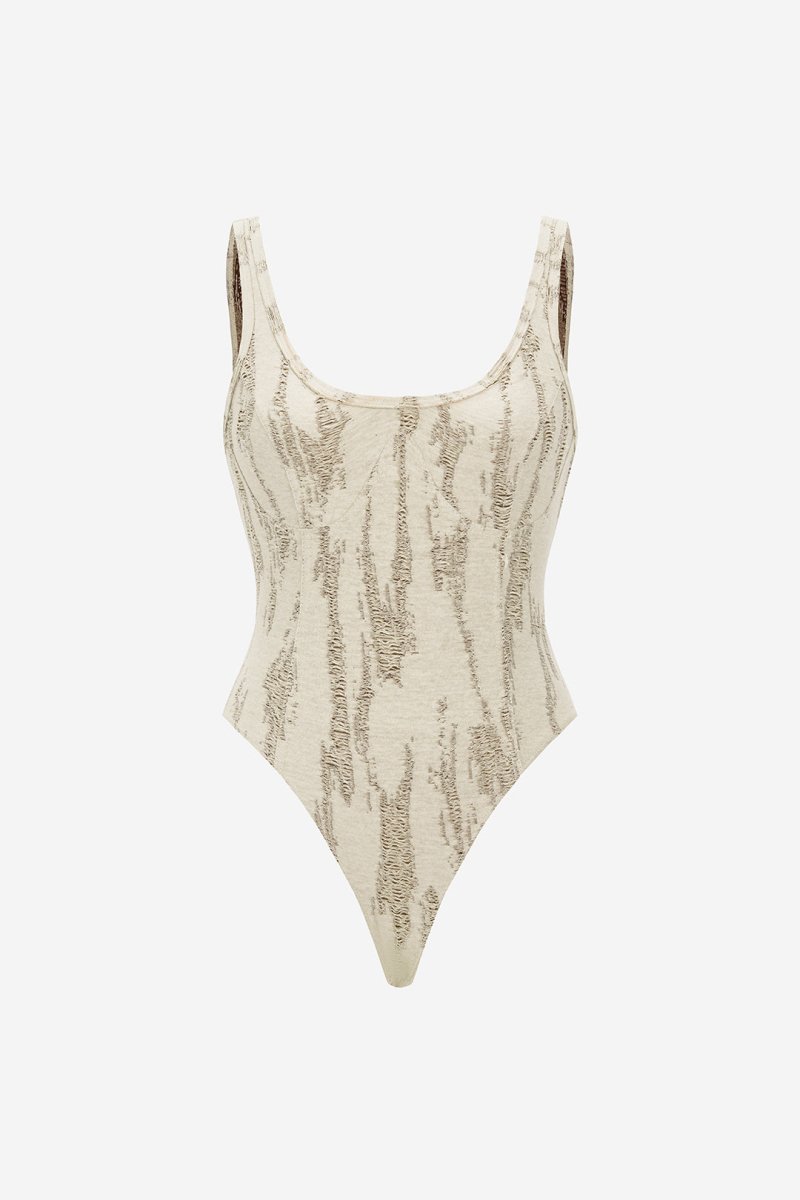 Ripped Sleeveless Bodysuit - MISMIMCWTO2504290097-KHAKI-XS