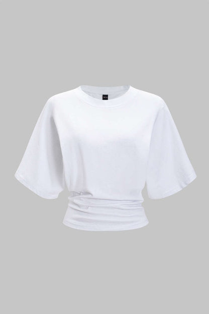 Round Neck Short Sleeve T-Shirt - MISMIMCWTS2503240141-WHITE-XS