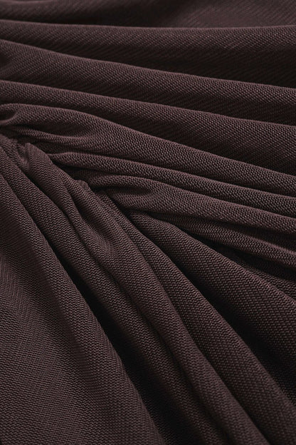 Ruched Asymmetrical Short Sleeve Mini Dress - MISMIMCWDC2509080019-COFFEE-XS