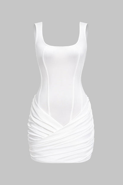 Ruched Asymmetrical Sleeveless Mini Dress - MISMIMCWDC2505100104-IVORY-XS