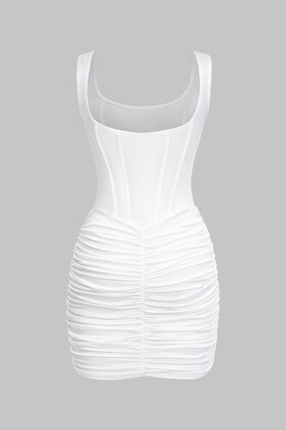 Ruched Asymmetrical Sleeveless Mini Dress - MISMIMCWDC2505100104-IVORY-XS