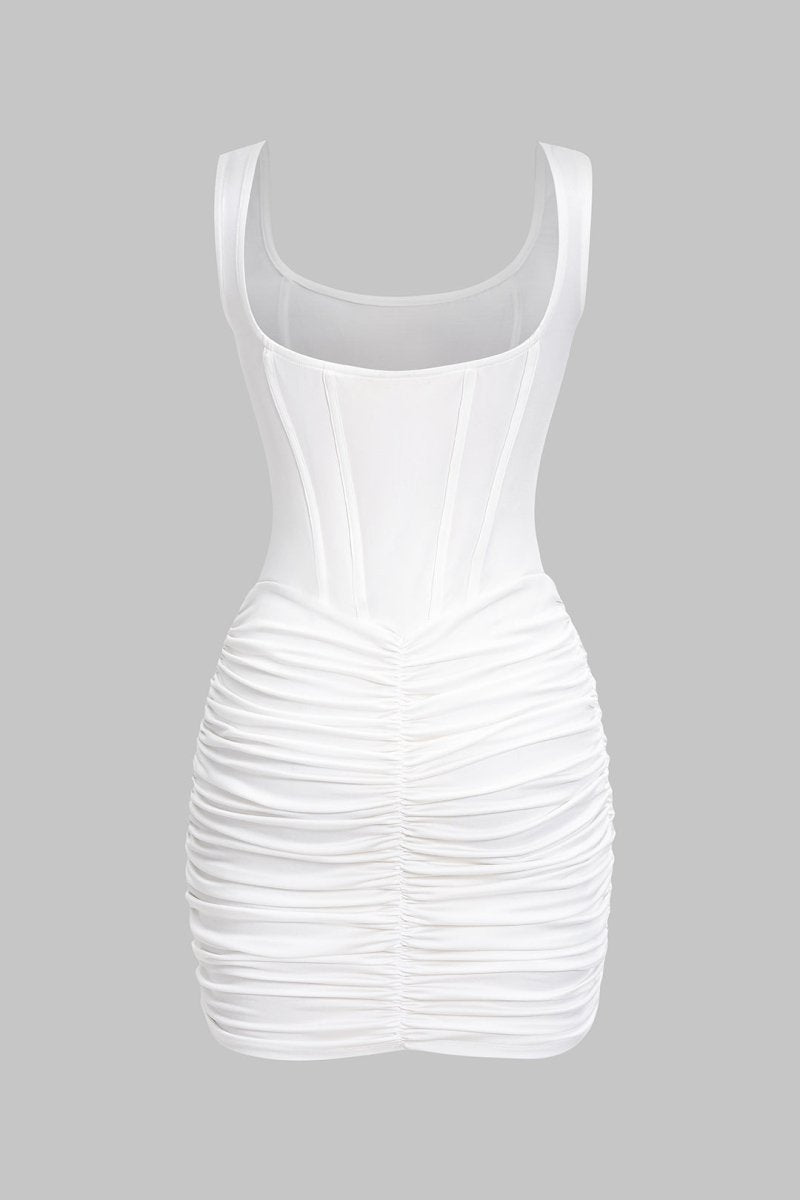 Ruched Asymmetrical Sleeveless Mini Dress - MISMIMCWDC2505100104-IVORY-XS
