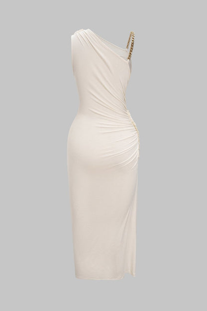 Ruched Asymmetrical Twist Knot Slit Sleeveless Maxi Dress - MISMIMCWDA2508140012-IVORY-XS