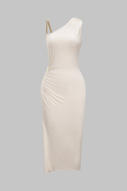 Ruched Asymmetrical Twist Knot Slit Sleeveless Maxi Dress - MISMIMCWDA2508140012-IVORY-XS