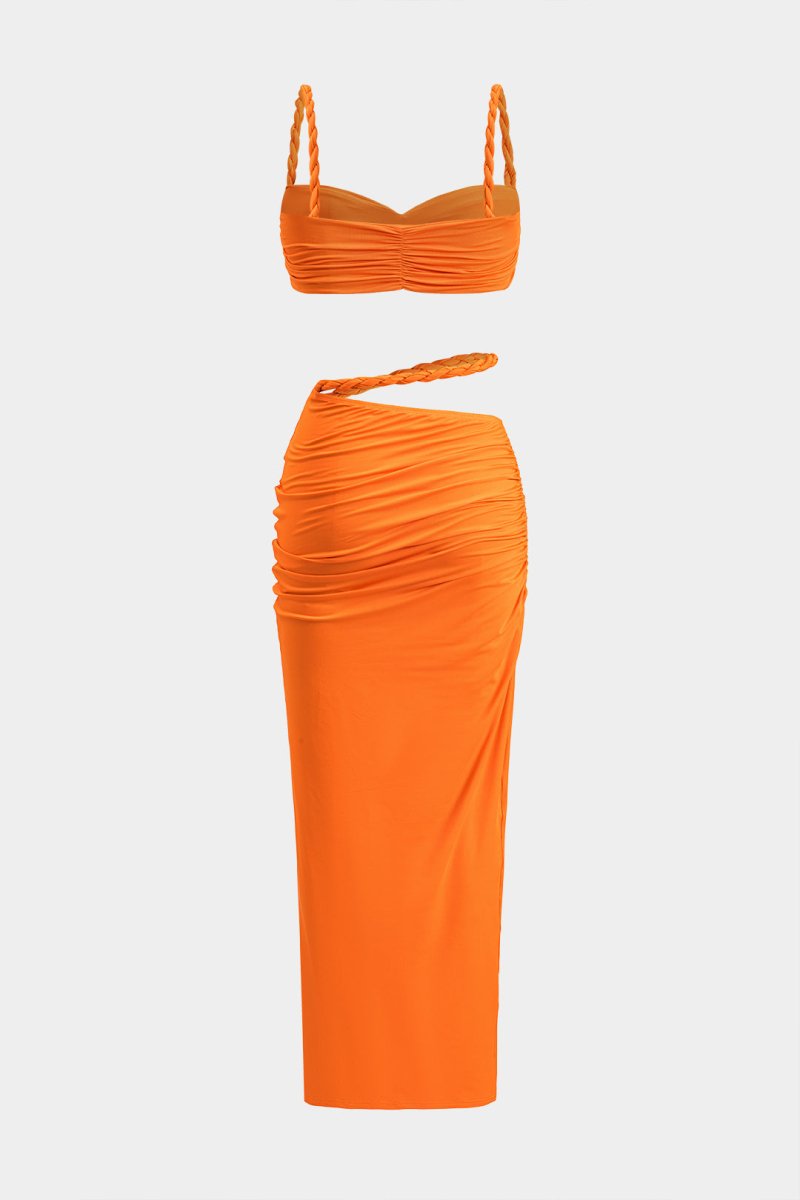 Ruched Backless Cami Top And Cut Out Skirt Set - MISMIMCWSB2412230215-PERSIMMON-XXS