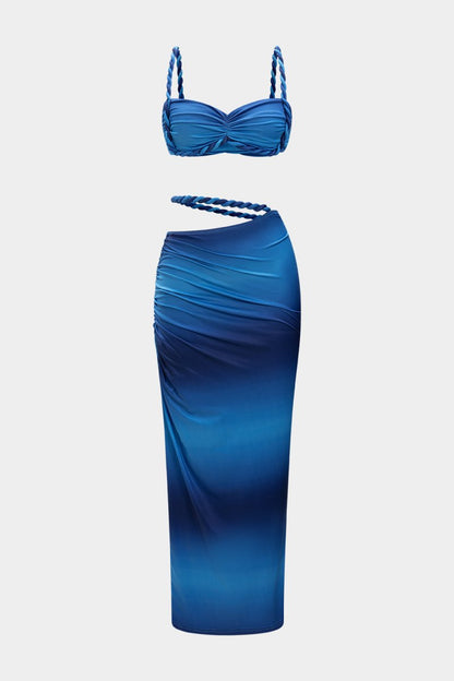 Ruched Backless Cami Top And Cut Out Skirt Set - MISMIMCWSB2412230215-BLUE-XXS