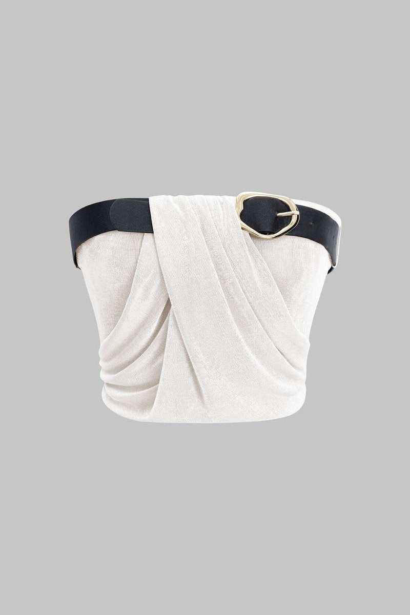 Ruched Belted Tube Top - MISMIMCWKM2506100056-IVORY-XS
