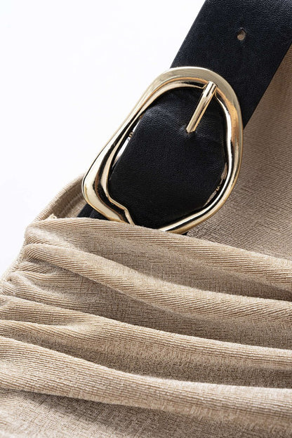 Ruched Belted Tube Top - MISMIMCWKM2506100056-KHAKI-XS