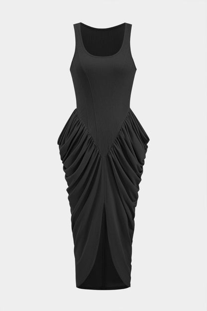 Ruched Corset Sleeveless Maxi Dress - MISMIMCWDA2412160023-BLACK-XS